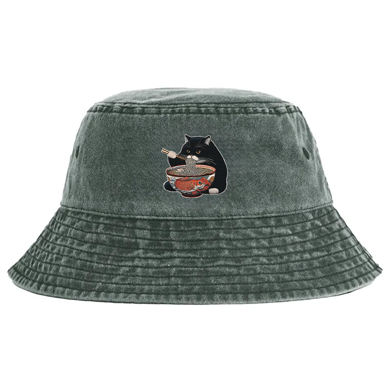 Tokyocanvas Fat Cat Eating Ramen Washed Bucket Hat