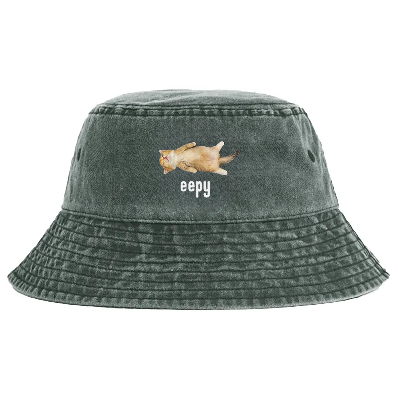 Tokyocanvas Silly Sleepy Cat Meme Washed Bucket Hat