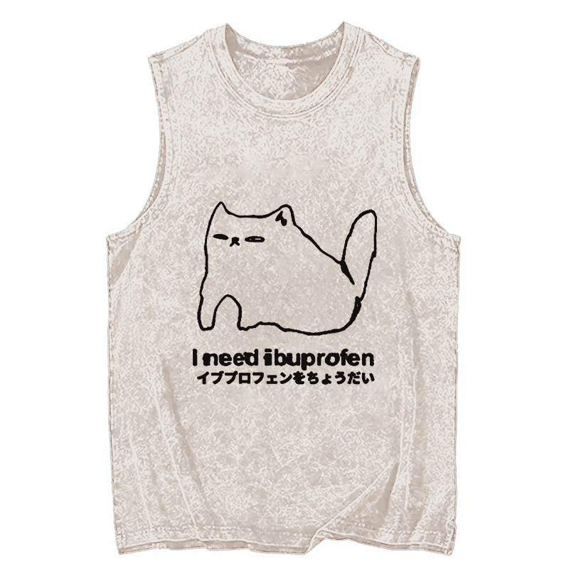 Tokyocanvas I Need Ibuprofen Cat Washed Tank