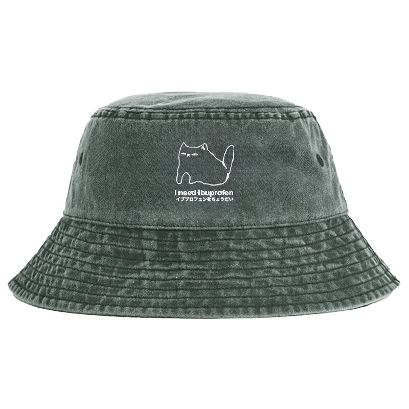 Tokyocanvas I Need Ibuprofen Cat Washed Bucket Hat