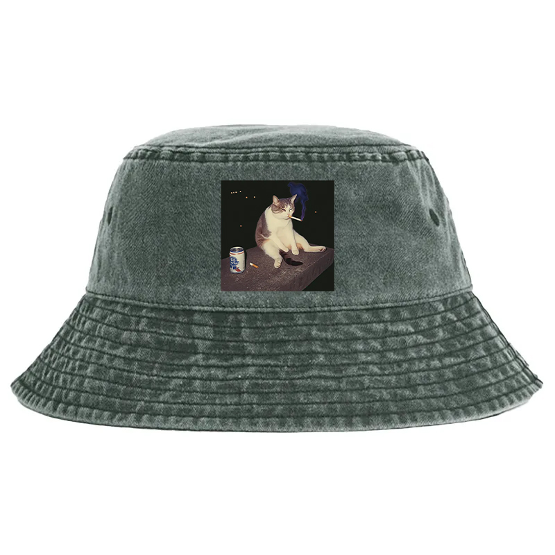 Tokyocanvas Cigarette Kitten Funny Smoking Cat Meme Washed Bucket Hat