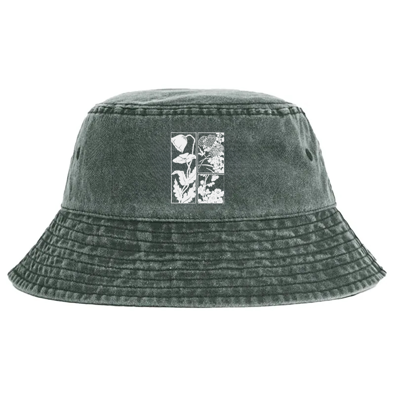 Tokyocanvas Woodcut Flowers Washed Bucket Hat