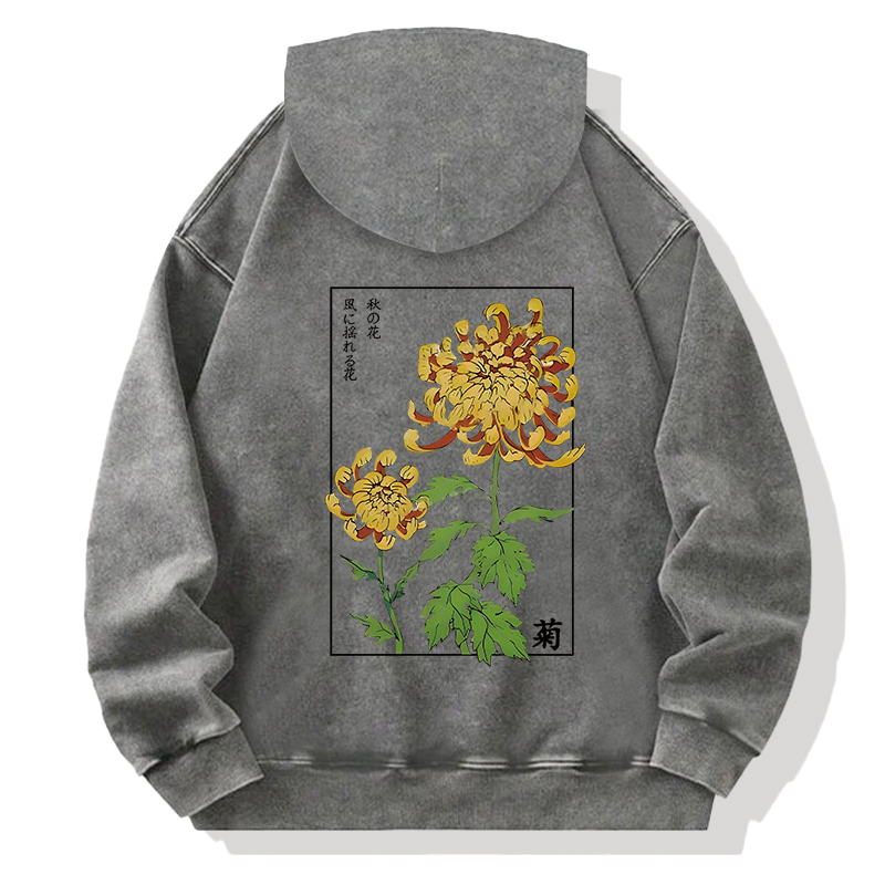 Tokyocanvas Retro Chrysanthemum Back Washed Hoodie
