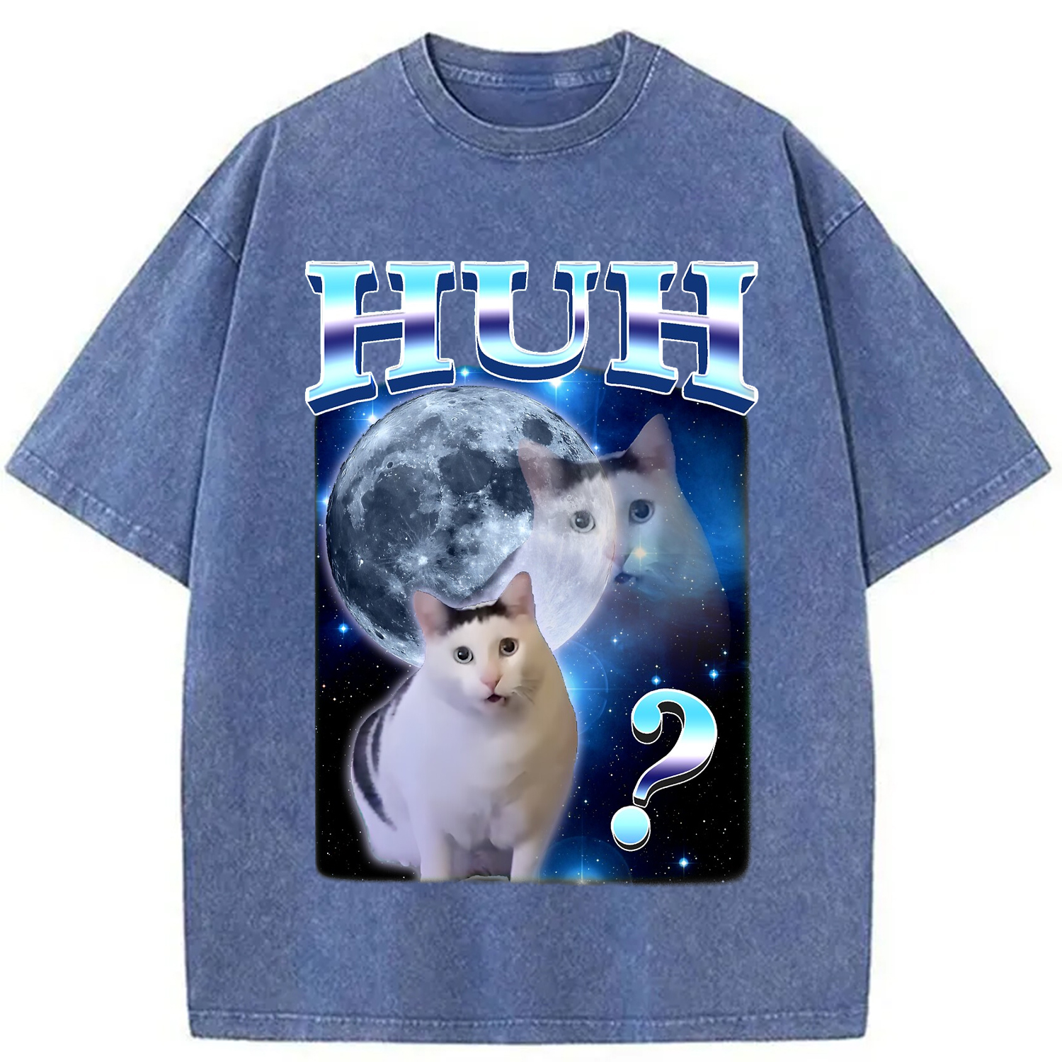 Tokyocanvas Huh Cat Funny Dank Meme Moon Washed T-Shirt