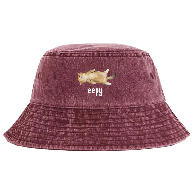 Tokyocanvas Silly Sleepy Cat Meme Washed Bucket Hat
