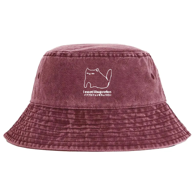 Tokyocanvas I Need Ibuprofen Cat Washed Bucket Hat