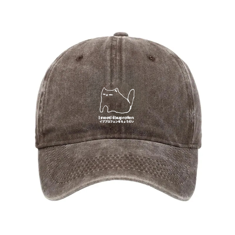 Tokyocanvas I Need Ibuprofen Cat Washed Cap