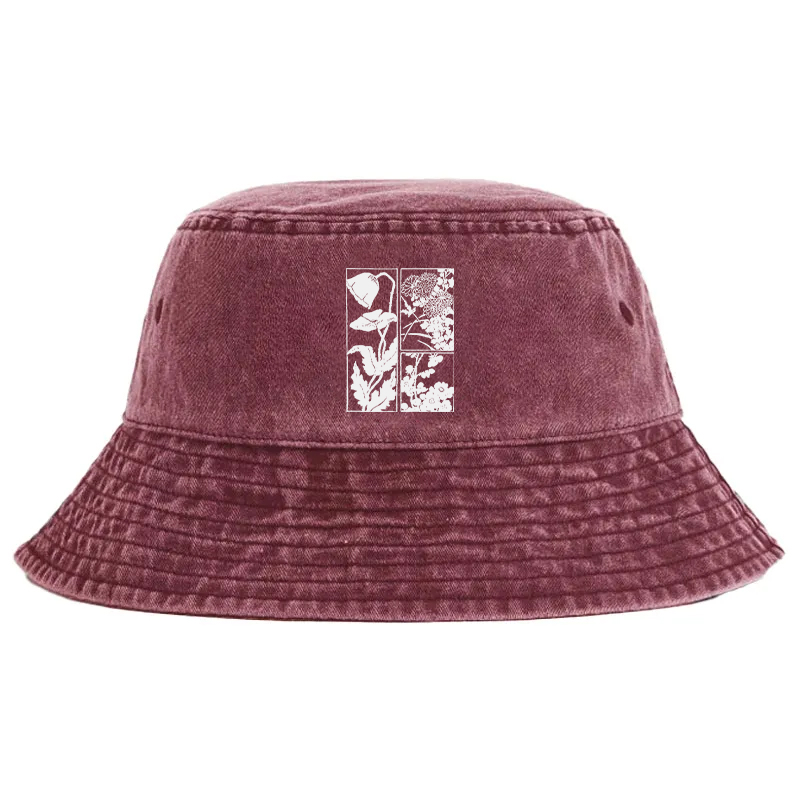 Tokyocanvas Woodcut Flowers Washed Bucket Hat