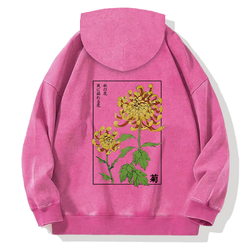 Tokyocanvas Retro Chrysanthemum Back Washed Hoodie