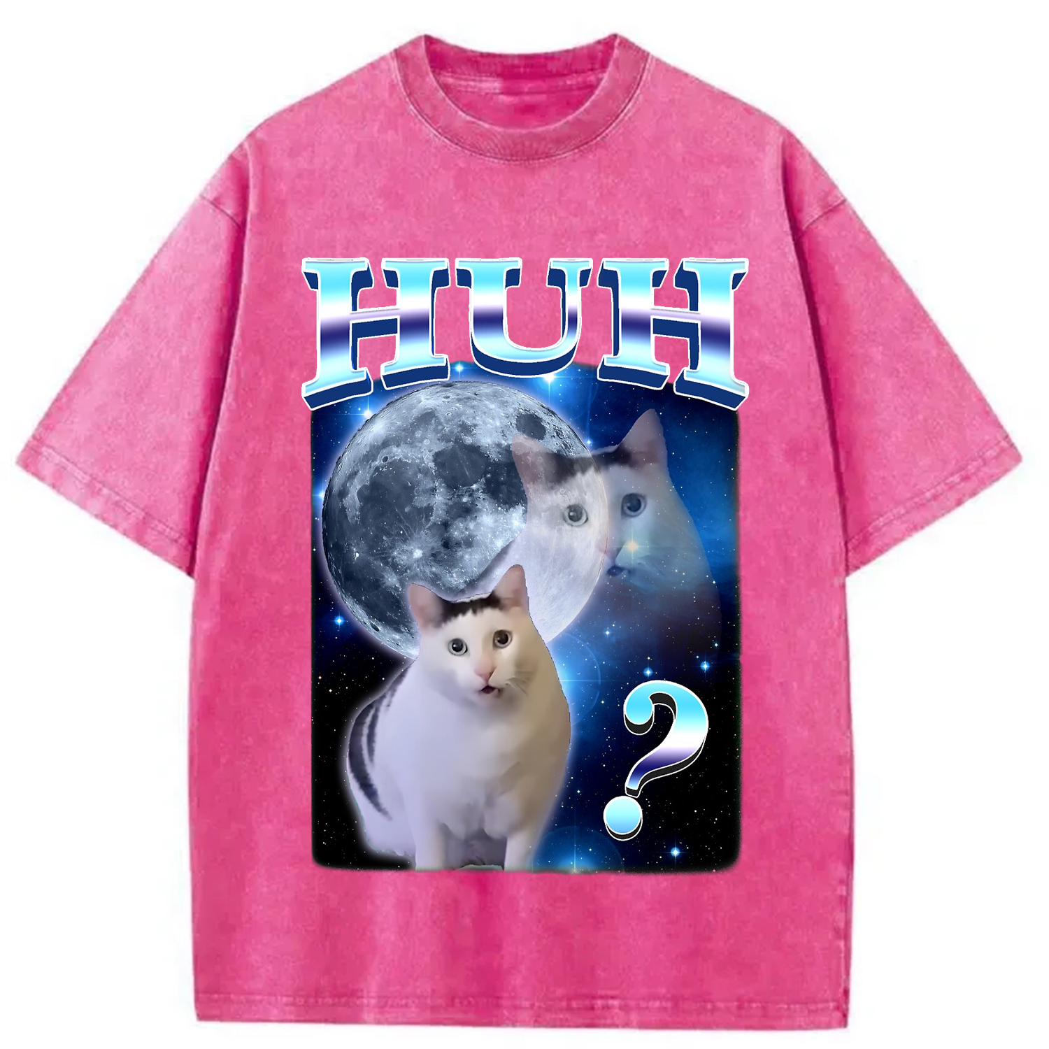 Tokyocanvas Huh Cat Funny Dank Meme Moon Washed T-Shirt