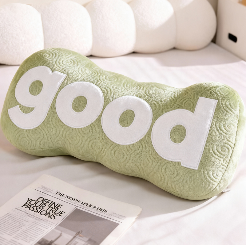 Tokyocanvas Green GOOD Shaped Throw Pillow