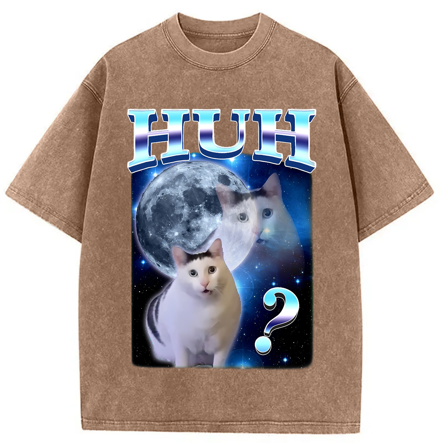 Tokyocanvas Huh Cat Funny Dank Meme Moon Washed T-Shirt