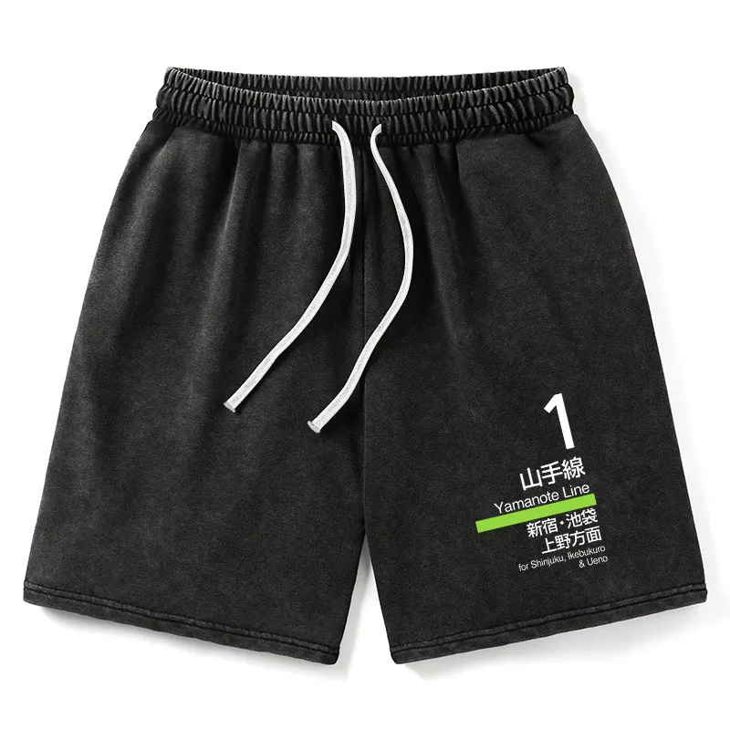 Tokyocanvas Tokyo Yamanote Line Platform Sign Washed Shorts