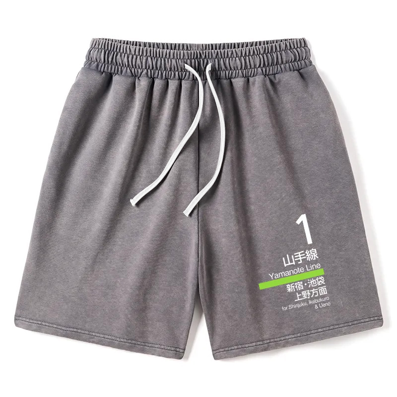 Tokyocanvas Tokyo Yamanote Line Platform Sign Washed Shorts