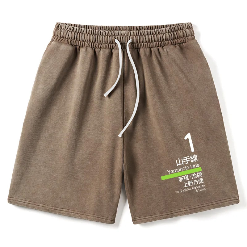 Tokyocanvas Tokyo Yamanote Line Platform Sign Washed Shorts