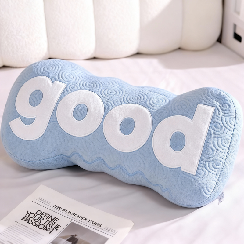 Tokyocanvas Blue GOOD Shaped Throw Pillow