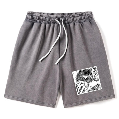 Tokyocanvas Creepy Cat Anime Horror Anteater Washed Shorts