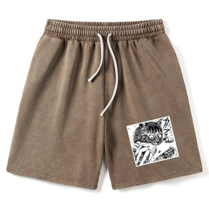 Tokyocanvas Creepy Cat Anime Horror Anteater Washed Shorts