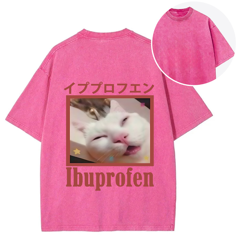 Tokyocanvas Ibuprofen Meme Cat Back Washed T-Shirt