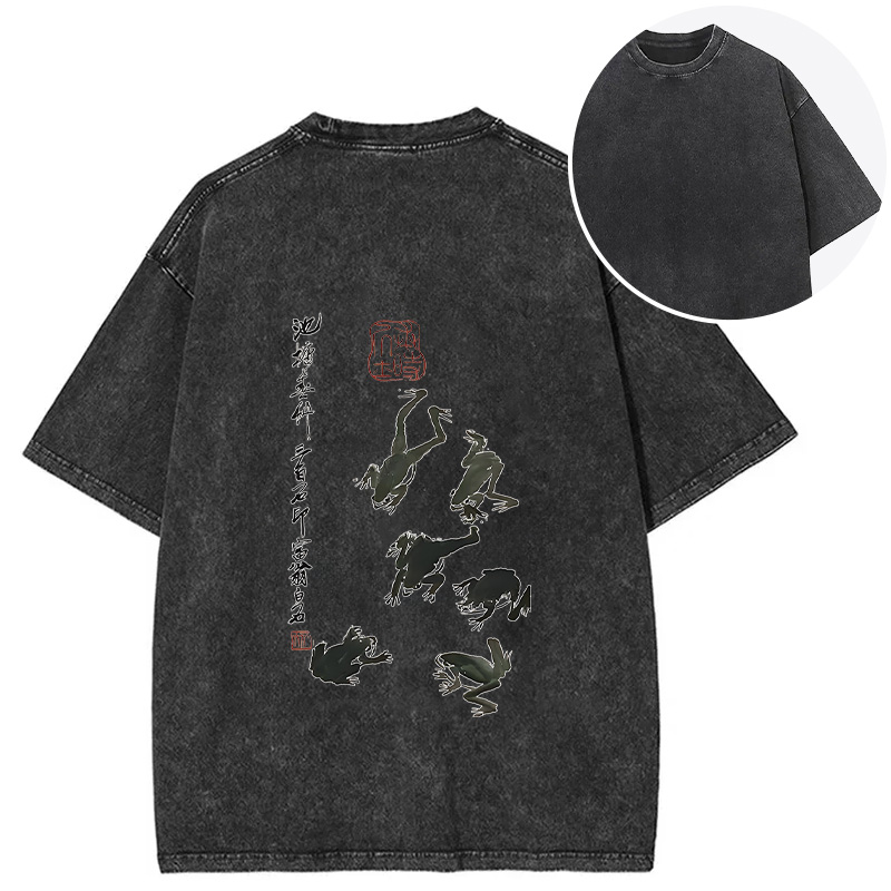 Tokyocanvas Retro Japan Frog Back Washed T-Shirt