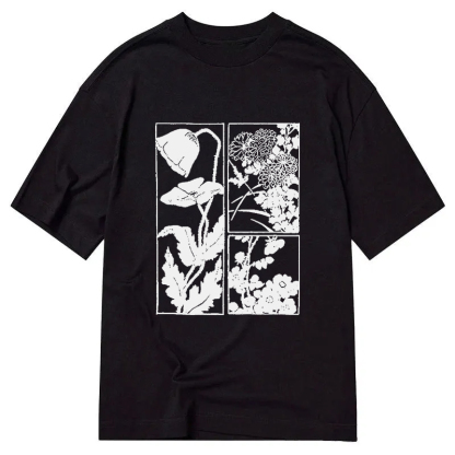 Tokyocanvas Woodcut Flowers Classic T-Shirt