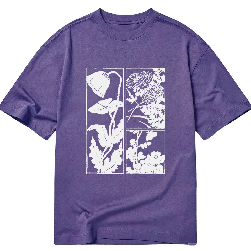 Tokyocanvas Woodcut Flowers Classic T-Shirt