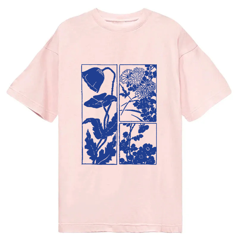 Tokyocanvas Woodcut Flowers Classic T-Shirt
