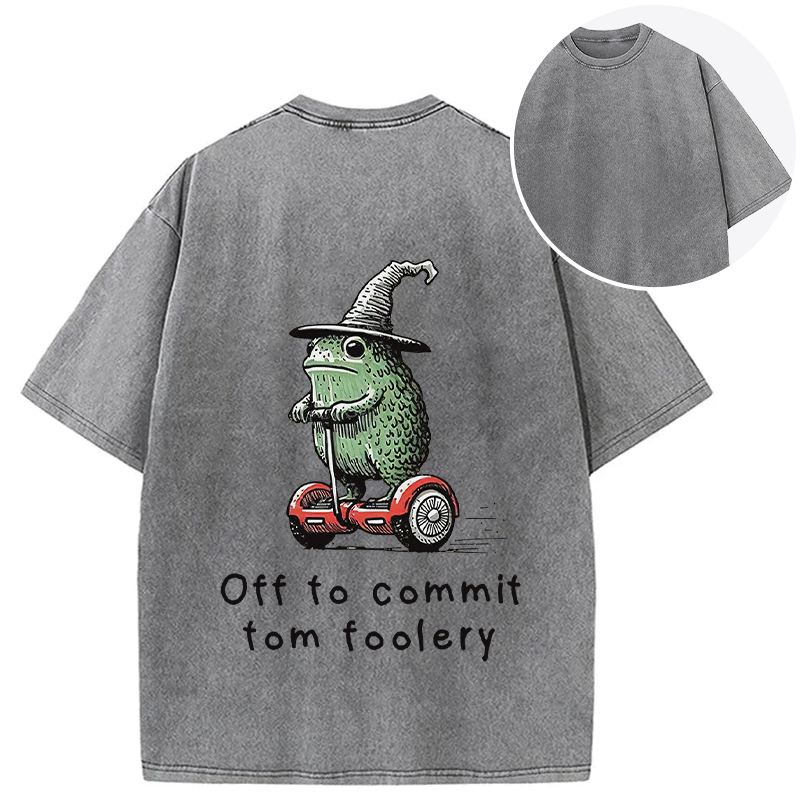 Tokyocanvas Frog Riding A Balance Scooter Back Washed T-Shirt