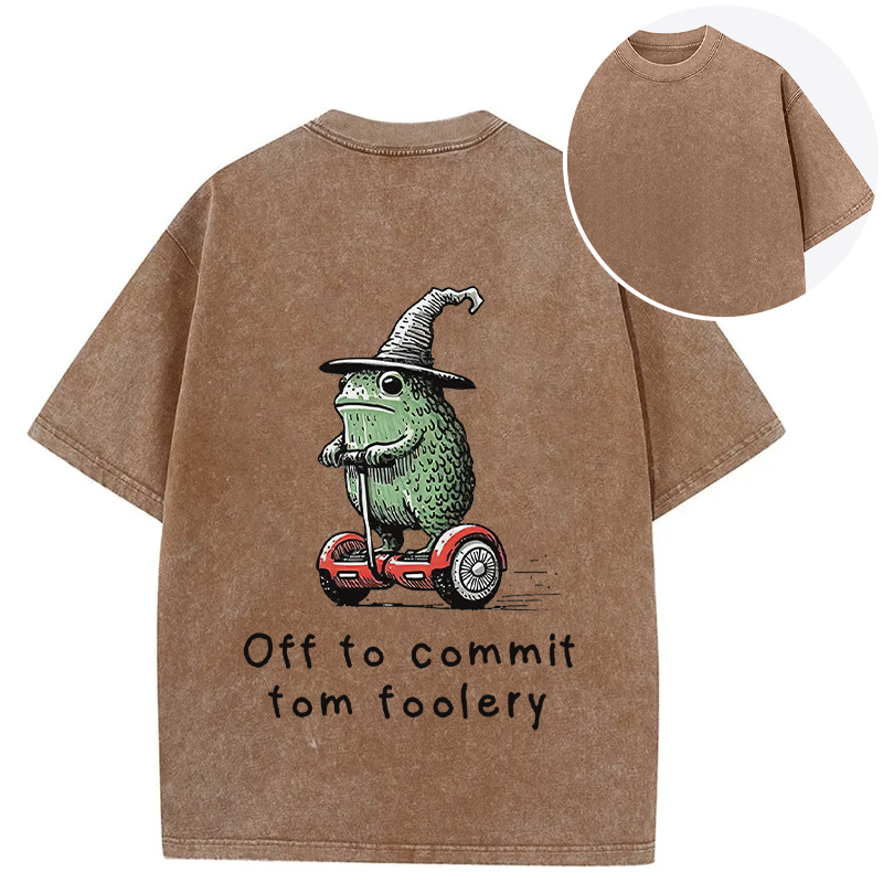 Tokyocanvas Frog Riding A Balance Scooter Back Washed T-Shirt
