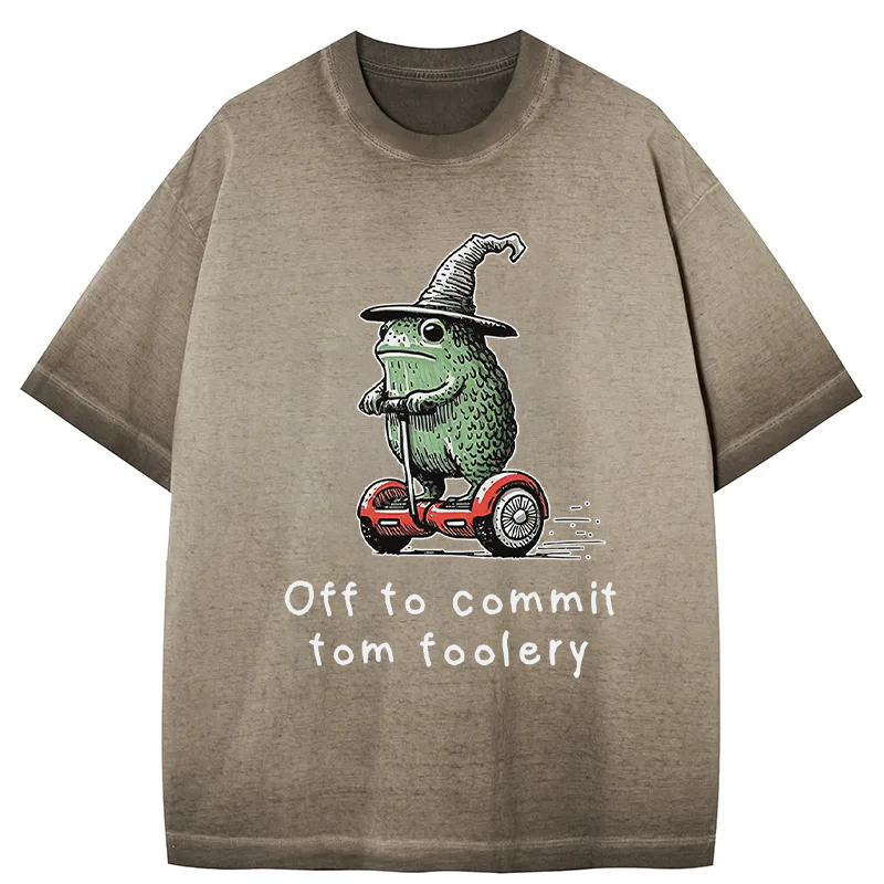 Tokyocanvas Frog Riding A Balance Scooter Gradient Washed T-Shirt