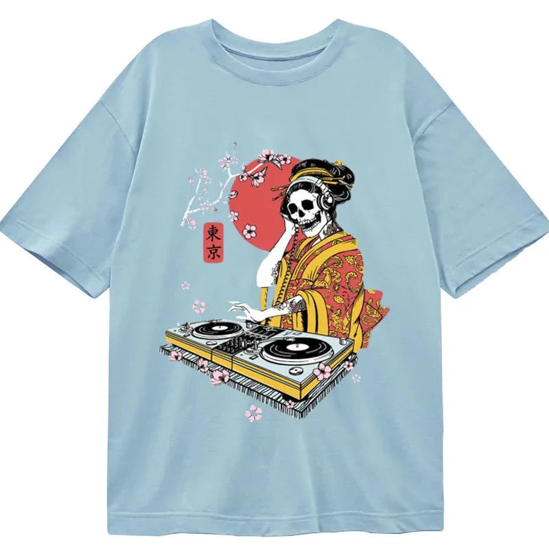 Tokyocanvas Japanese Geisha DJ Skull Classic T-Shirt