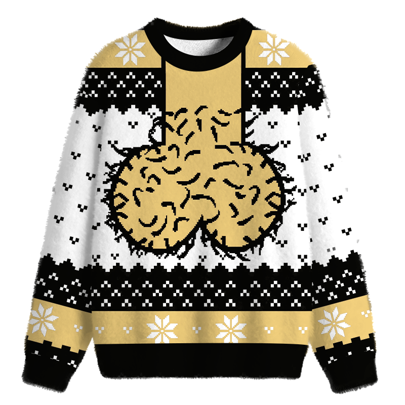 Tokyocanvas Hilarious Naughty White Fuzzy Christmas Ugly Sweatshirt