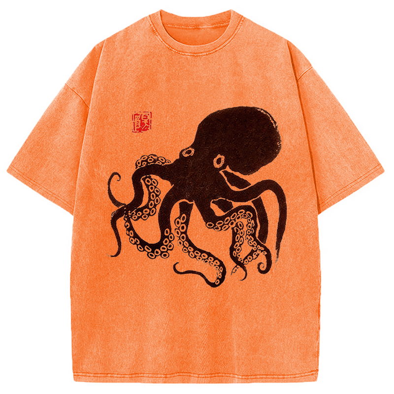 Tokyocanvas Octopus Japanese Art Washed T-Shirt