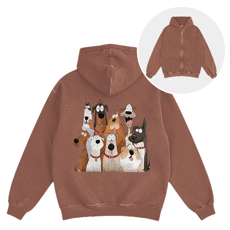 Tokyocanvas Funny Cute Dog Art Print Washed Zip Hoodie
