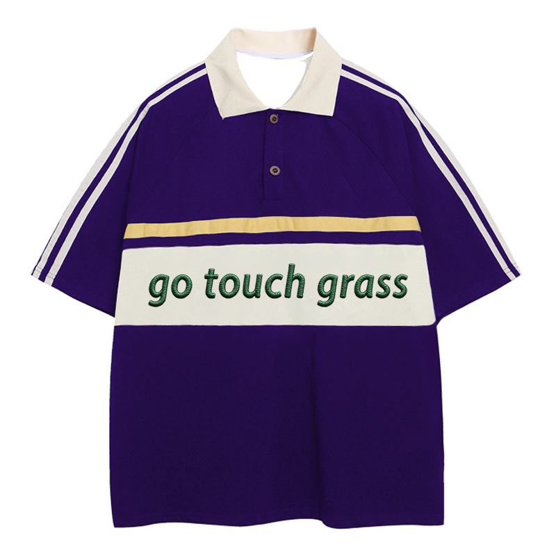 Tokyocanvas Go Touch Grass Polo Embroidered T-Shirt