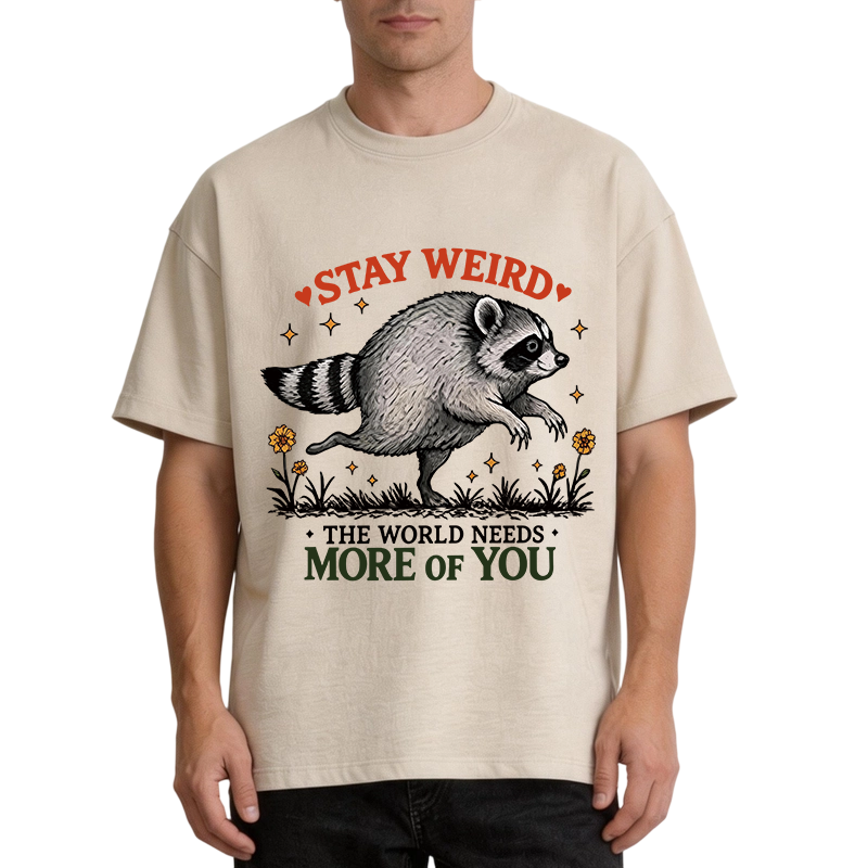 Tokyocanvas Stay Weird Raccoon Washed T-Shirt