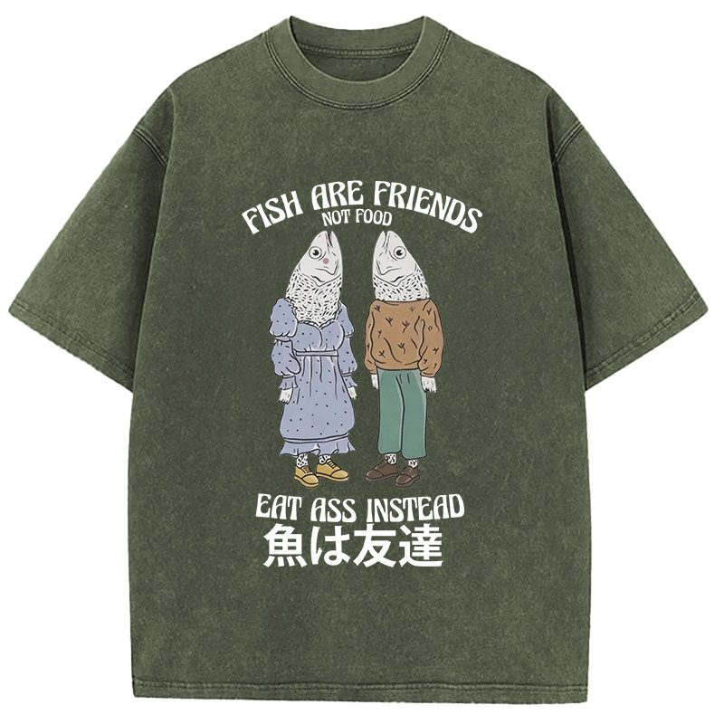 Tokyocanvas Fish Are Friends Not Food Washed T-Shirt