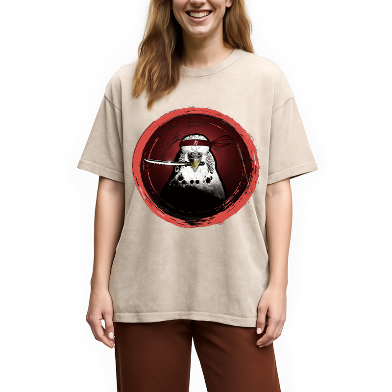 Tokyocanvas Funny Parrot Samura Washed T-Shirt