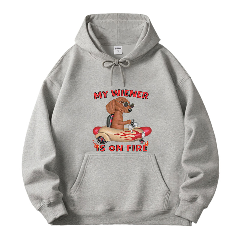 Tokyocanvas My Wiener Is On Fire Funny Dog Fleece Lined Hoodie