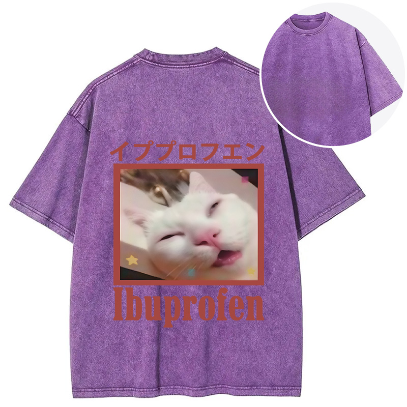 Tokyocanvas Ibuprofen Meme Cat Back Washed T-Shirt