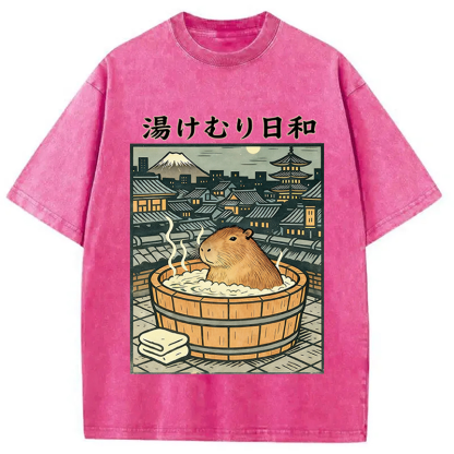 Tokyocanvas Capybara Bath Washed T-Shirt