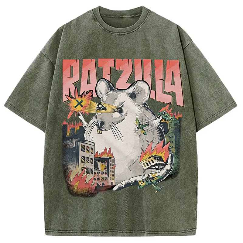 Tokyocanvas Funny RATZILLA Washed T-Shirt