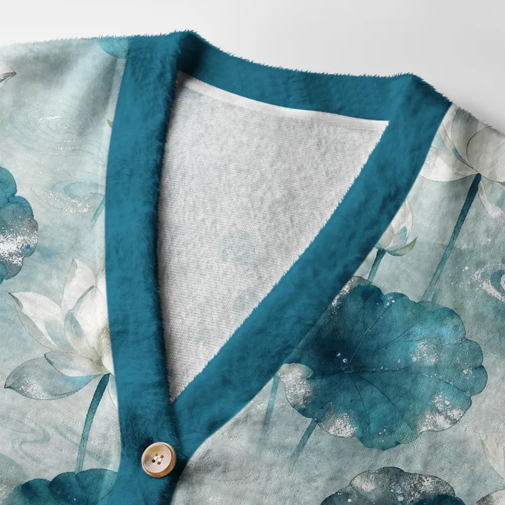 Tokyocanvas Misty Lotus Fuzzy Ugly Cardigan Sweatshirt