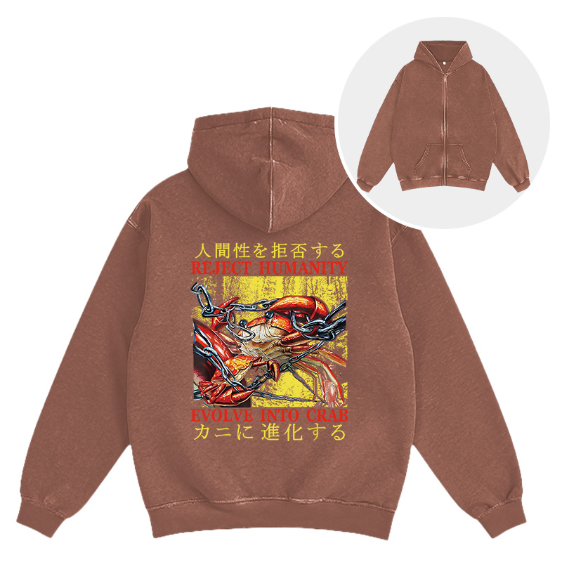 Tokyocanvas Japanese Funny Crab Meme Washed Zip Hoodie