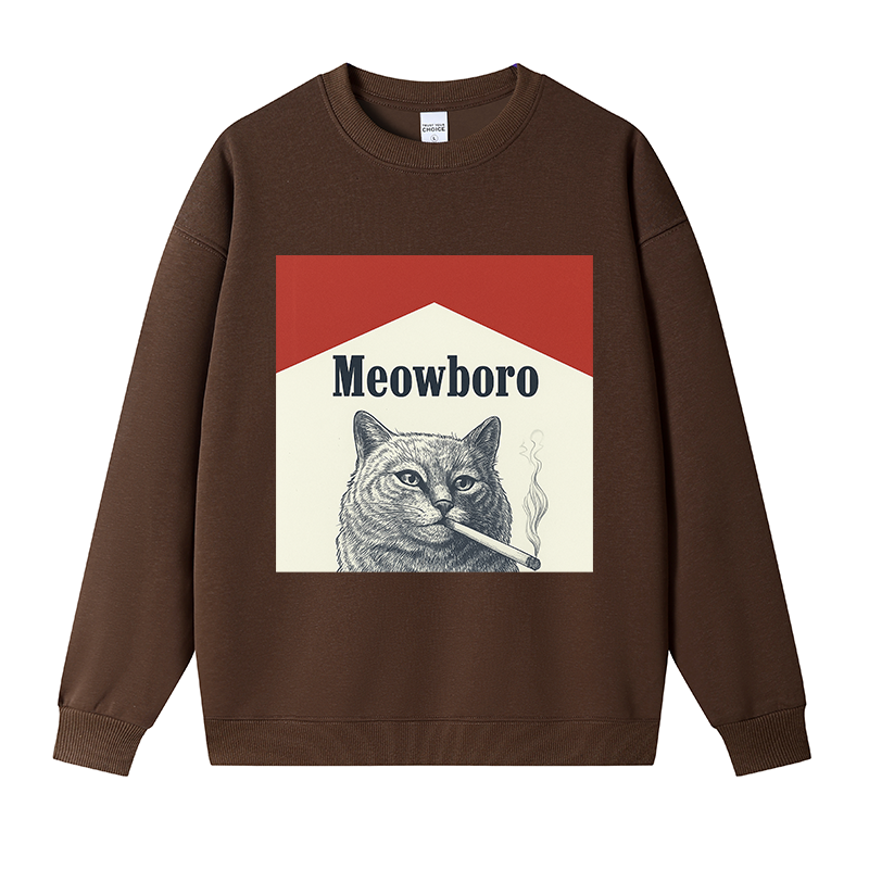 Tokyocanvas Meowboro Cat Smoking Meme Fleece Lined Sweatshirt