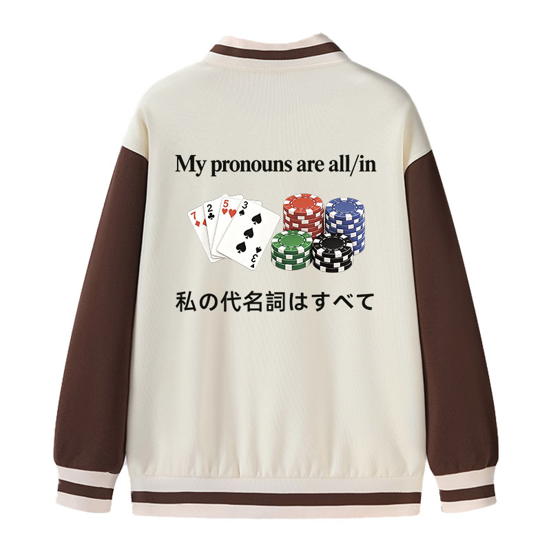 Tokyocanvas My Pronouns Are All in Varsity Jacket