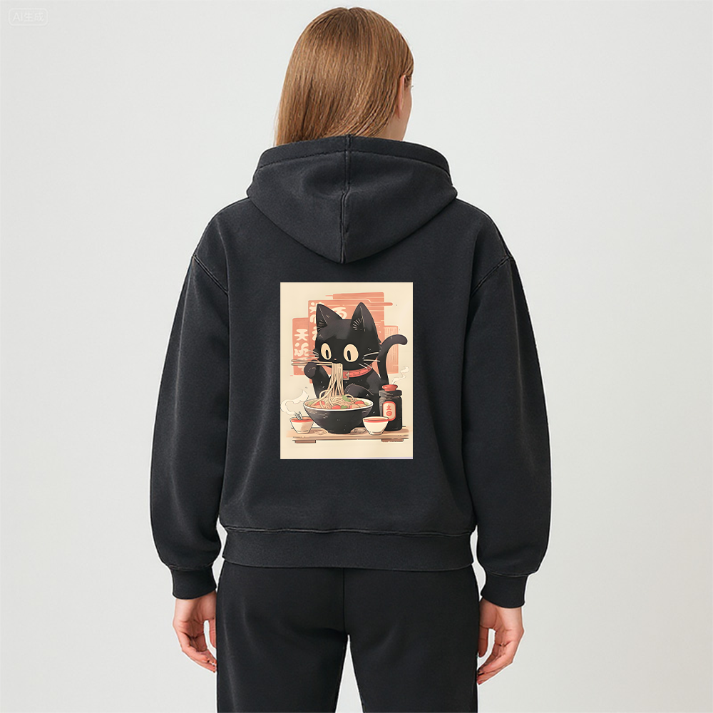 Tokyocanvas Ramen Black Cat Washed Zip Hoodie