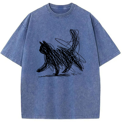 Tokyocanvas Minimalist Cat Art Washed T-Shirt