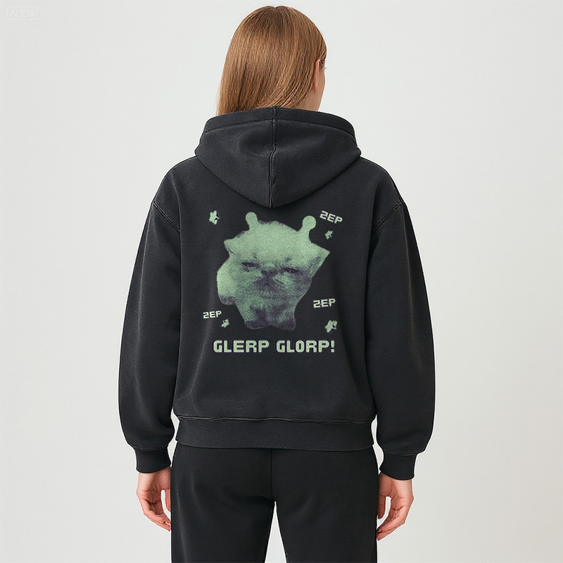Tokyocanvas Sleepy Glerp Glorp Funny Cat Meme Washed Zip Hoodie