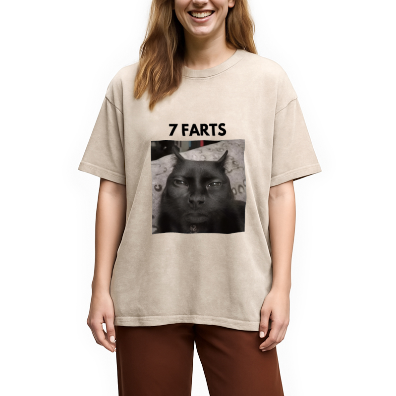 Tokyocanvas 7 Farts Silly Meme Cat Washed T-Shirt